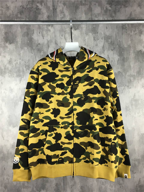 [Best Quality] 1:1 Bape 1ST OG Full Camo Shark Full Zip up Hoodies Yellow Camo