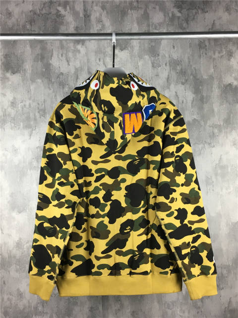 [Best Quality] 1:1 Bape 1ST OG Full Camo Shark Full Zip up Hoodies Yellow Camo