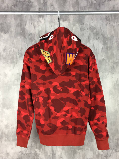 [Best Quality] 1:1 Bape Full Red Camo Shark Zip Up Hoodie