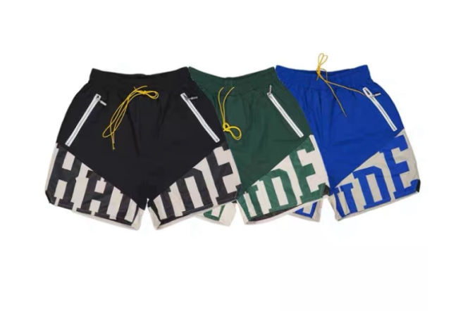 Rhude splicing shorts black green blue