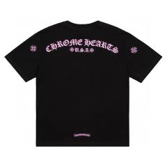 Chr0me Hearts 22SS Pocket Pink Logo T-Shirt Black White