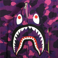 [Best Quality] 1:1 BAPE Color Purple Camo Shark Full Zip Hoodie Purple Shark