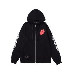 Chr0me Hearts Red Mouth C Horseshoe Logo Hoodie Black