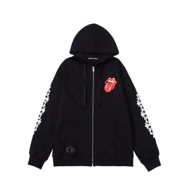 Chr0me Hearts Red Mouth C Horseshoe Logo Hoodie Black