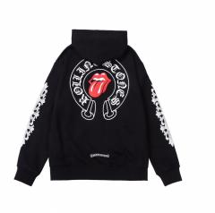 Chr0me Hearts Red Mouth C Horseshoe Logo Hoodie Black