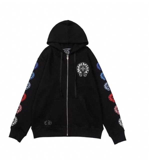 Chr0me Hearts Colorful C Horseshoe Logo Sleeve Hoodie Black