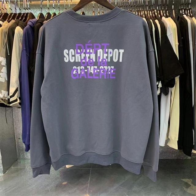 Gallery Dept white purple letter crewneck grey