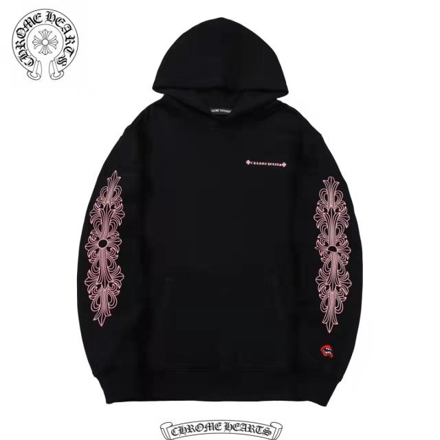 Chr0me Hearts Red Lip Embroidered Pink Arm Logo Hoodie Black