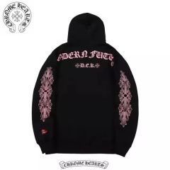 Chr0me Hearts Red Lip Embroidered Pink Arm Logo Hoodie Black