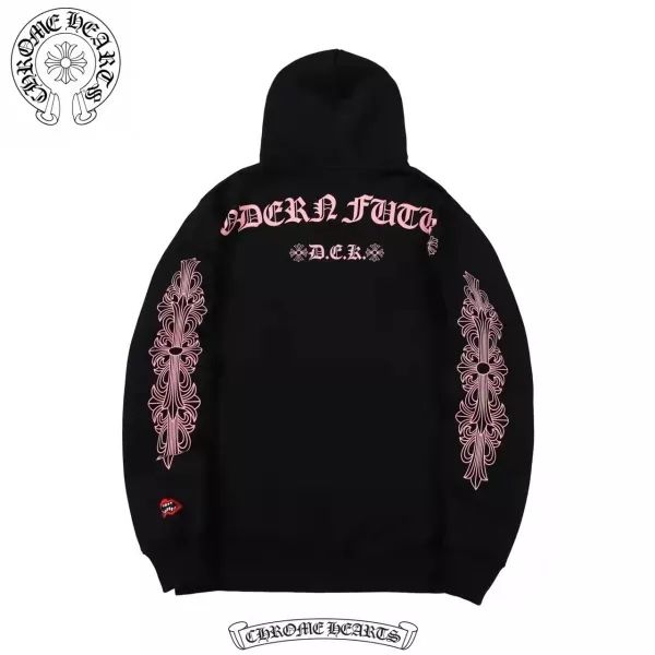 Chr0me Hearts Red Lip Embroidered Pink Arm Logo Hoodie Black