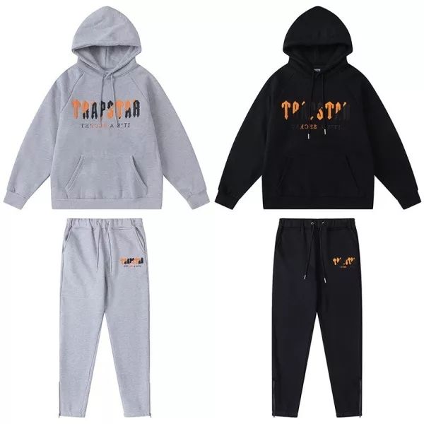 Trapstar London Towel Embroidered Hoodie & Pants Tracksuit(Orange Black Logo)