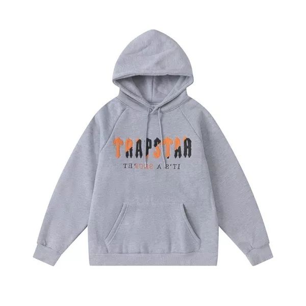 Trapstar London Towel Embroidered Hoodie & Pants Tracksuit(Orange Black Logo)