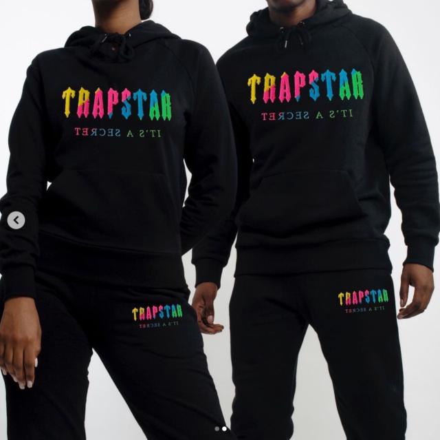 Trapstar London Rainbow Towel Embroidery Logo Hoodie & Sweatpants Tracksuit Black Grey