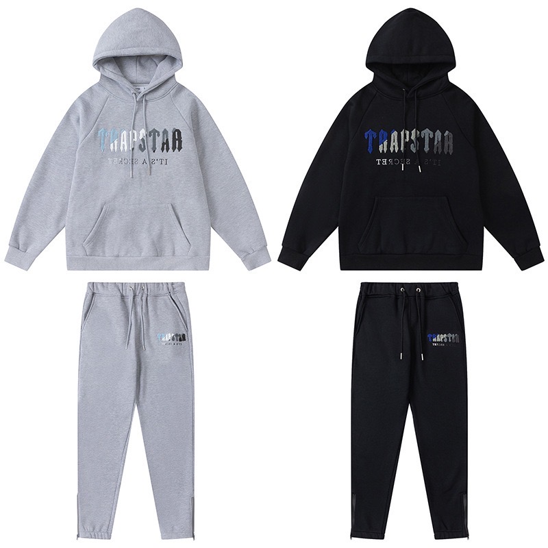 Trapstar Towel Embroidered Hoodie & Pants (Blue Black Gray Logo)