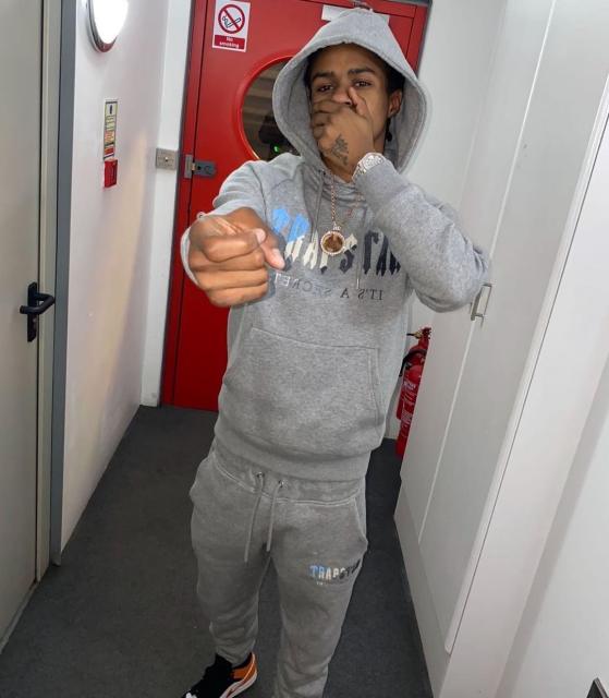 Trapstar London Towel Embroidered Hoodie & Pants Tracksuit (Blue Black Gray Logo)