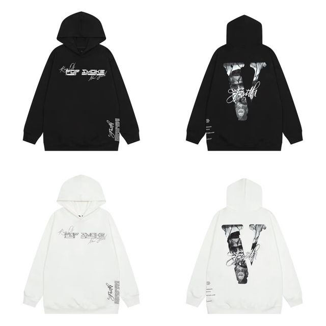 Vlone pop smoke hoodie black white