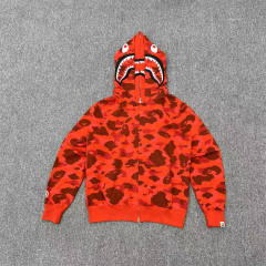 [Best Quality] 1:1 Bape Double Hood Camo Shark Hoodie Blue Red Purple