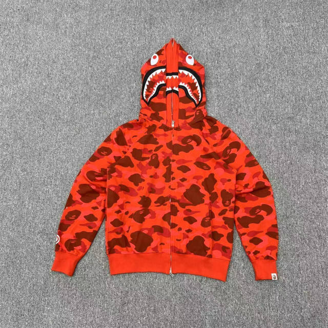 [Best Quality] 1:1 Bape Double Hood Camo Shark Hoodie Blue Red Purple