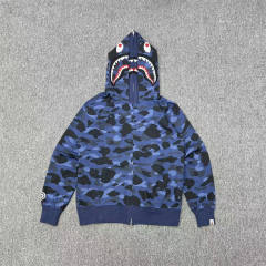 [Best Quality] 1:1 Bape Double Hood Camo Shark Hoodie Blue Red Purple