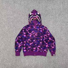 [Best Quality] 1:1 Bape Double Hood Camo Shark Hoodie Blue Red Purple