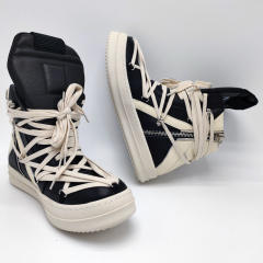 R*ck Οwens Hi-Street Big Tongue Long Laces Leather High Shoes Black High Top
