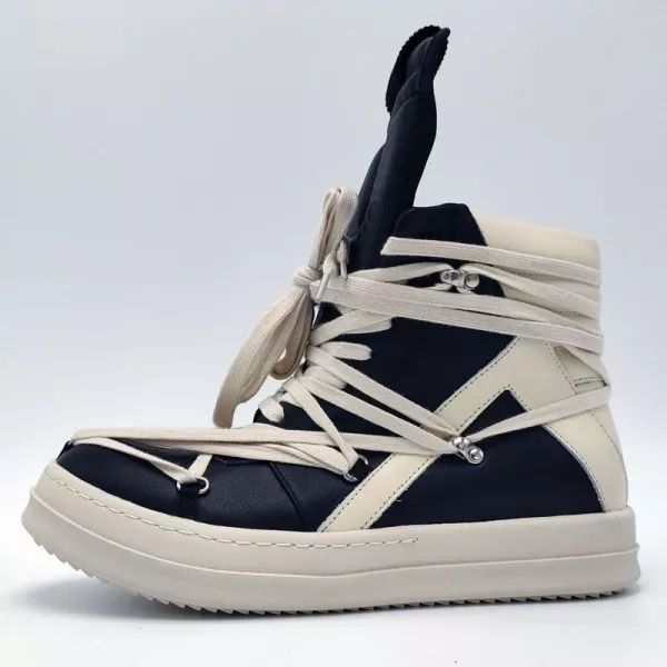 R*ck Οwens Hi-Street Big Tongue Long Laces Leather High Shoes Black High Top