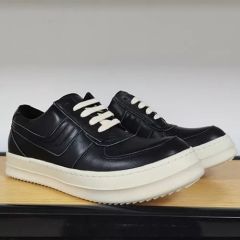 R*ck Οwens Swoosh Hi-Street Low Leather Shoes Black White High Top