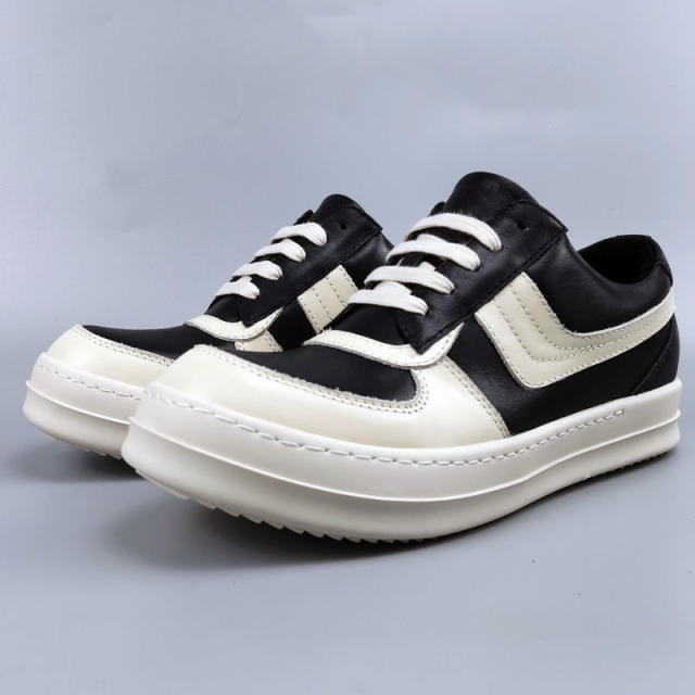 R*ck Οwens Swoosh Hi-Street Low Leather Shoes Black White High Top