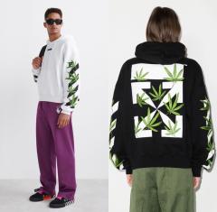 Off White Leaves Embroidery Hoodie Black White (Men/Women)