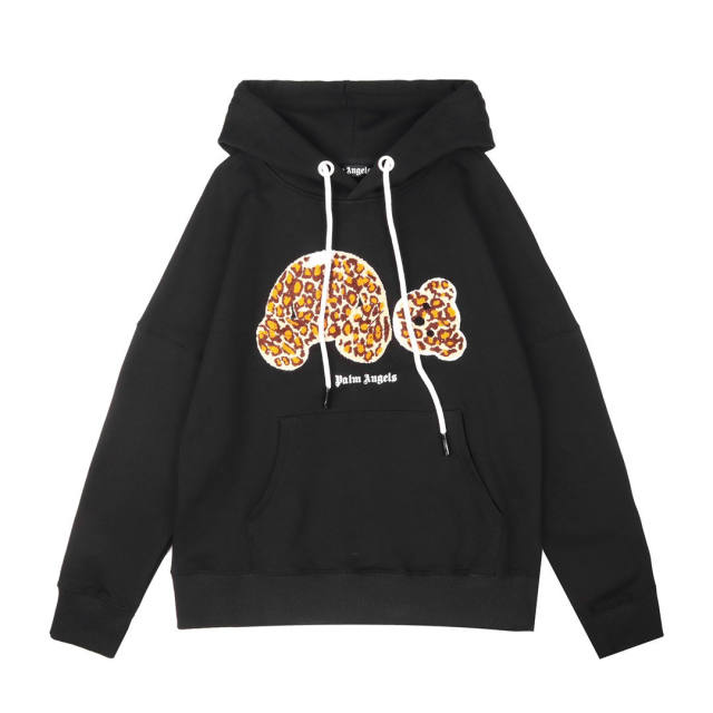 Palm Angels Leopard Print Bear Hoodie White Black Orange
