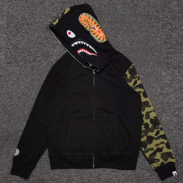 [Best Quality] 1:1 Bape Shark Half Face Camo Hoodie (Red/Gray/Black)