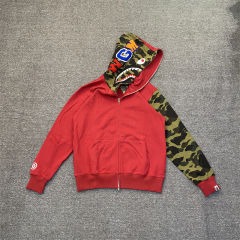 [Best Quality] 1:1 Bape Shark Half Face Camo Hoodie (Red/Gray/Black)