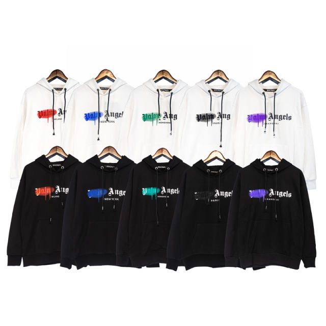 Palm Angels 22FW Painted Logo Hoodie Black White