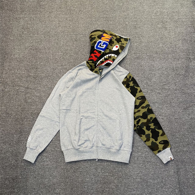 [Best Quality] 1:1 Bape Shark Half Face Camo Hoodie (Red/Gray/Black)