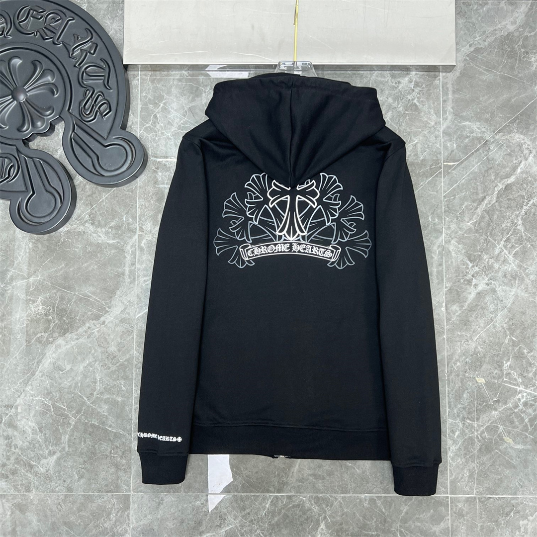 Chrome Heart Cross Logo Hoodie Black White