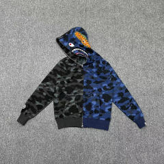 [Best Quality] 1:1 Bape Shark half camo hoodie zip-up pullove blue grey