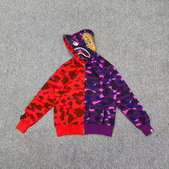 [Best Quality] 1:1 Bape Shark half camo hoodie zip-up pullove purple red