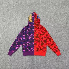 [Best Quality] 1:1 Bape Shark half camo hoodie zip-up pullove purple red
