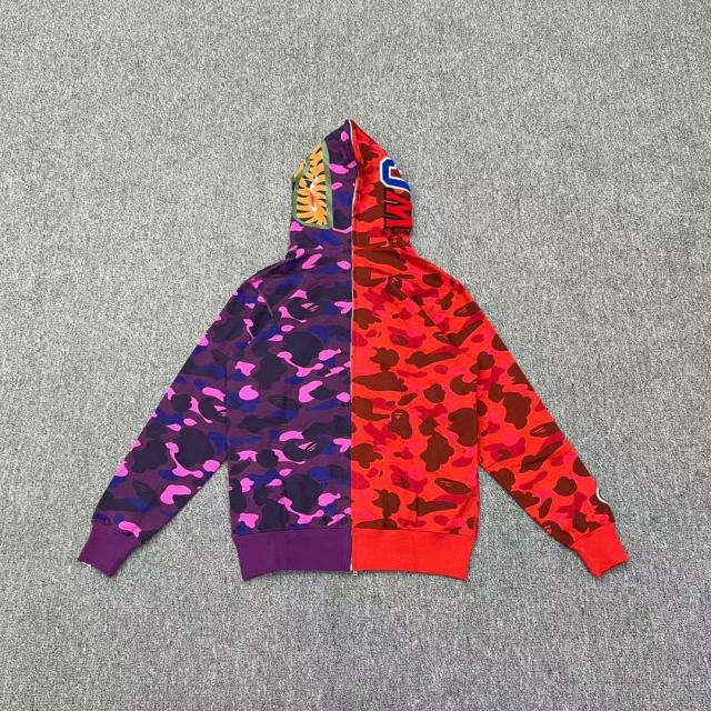 [Best Quality] 1:1 Bape Shark half camo hoodie zip-up pullove purple red
