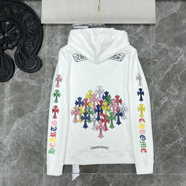 Chr0me Hearts Colorful Crosses Logo Hoodie White Black