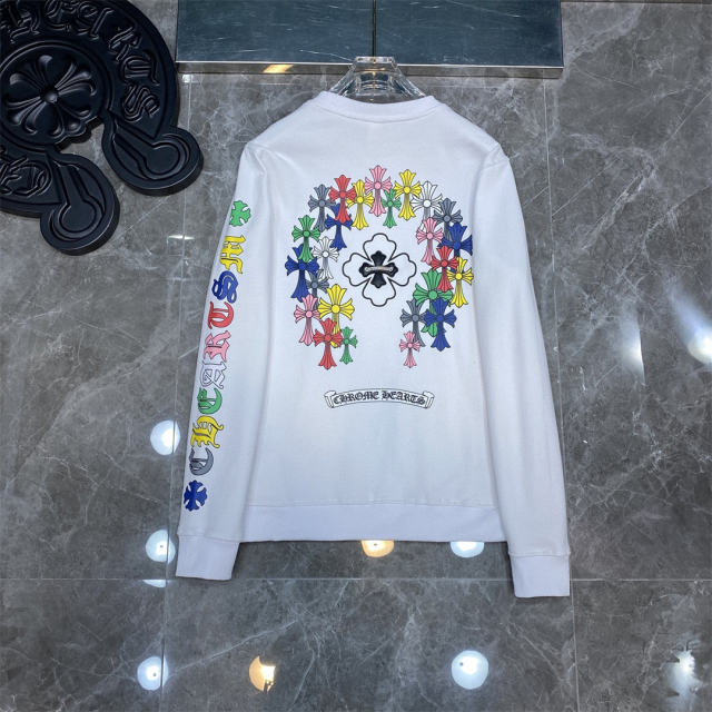 Chr0me Hearts Colorful C Crosses Logo Sleeve Sweatshirt （Black/White）