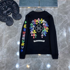 Chr0me Hearts Colorful C Crosses Logo Sleeve Sweatshirt （Black/White）