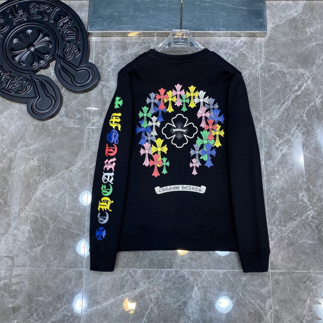 Chr0me Hearts Colorful C Crosses Logo Sleeve Sweatshirt （Black/White）