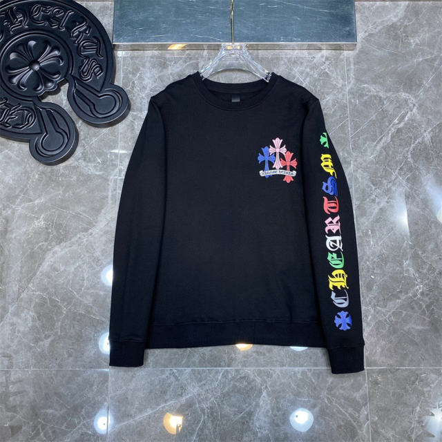 Chr0me Hearts Colorful C Crosses Logo Sleeve Sweatshirt （Black/White）