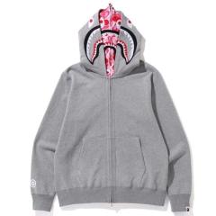 Bape Pink Shark Double Hood Grey Hoodie