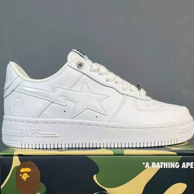 Bape Sta Patent Logo White Leather Shoes