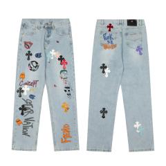 [Best Quality] Chr0me  Hearts CH Matty Boy CONCEPT Crosses Graffiti Ripped Denim Jeans