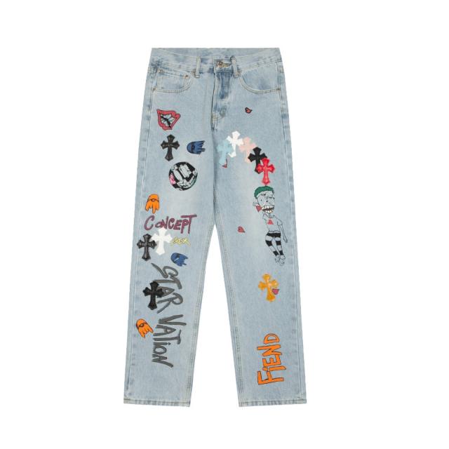 [Best Quality] Chr0me  Hearts CH Matty Boy CONCEPT Crosses Graffiti Ripped Denim Jeans