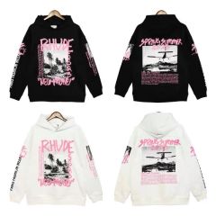 Rhude landscape printing hoodie black white