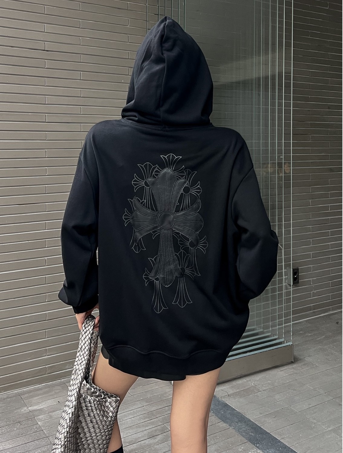 CH Leather Cross Logo Hoodie Black